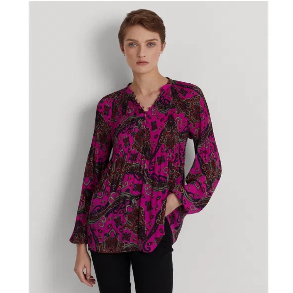 Ralph Lauren Paisley Pleated Georgette Blouse